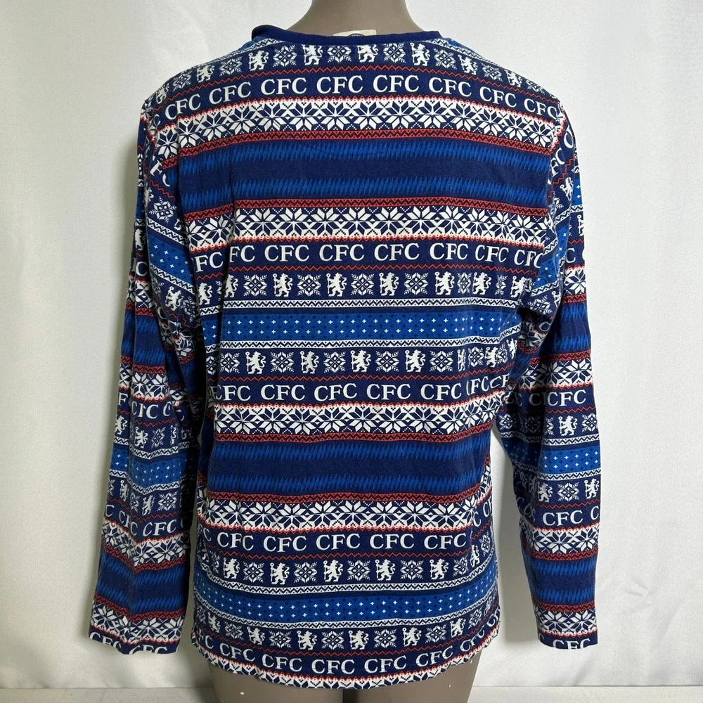 Chelsea FC Fair Isle Holiday Blue Ugly Christmas Sweatshirt Women's SMALL